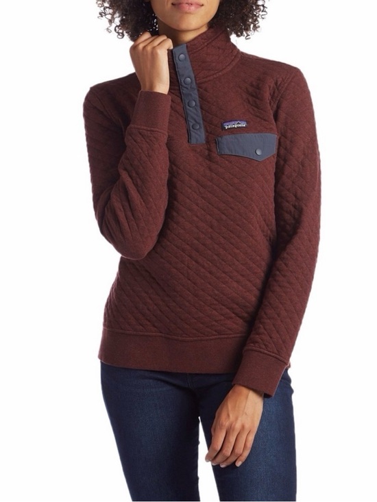 Patagonia Tops - Patagonia Quilted Snap-T Pullover Sweatshirt Maroon Dark Ruby Cotton Women Med